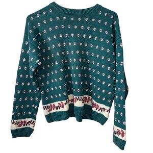 Cape Isle Knitters Vintage Teal Fair Isle Knit Sweater Hand Embroidered Small